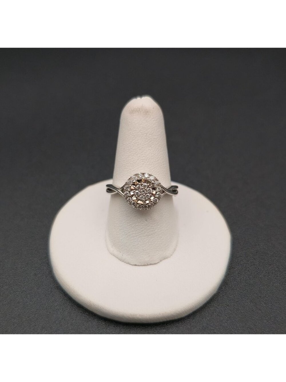 Size 7 Sterling Silver Diamond Cluster Halo Engagement Band Ring A8829